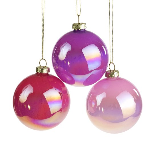 Glass ball, 3 ass., purple/pink/light pink