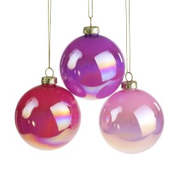 Glass ball, 3 ass., purple/pink/light pink