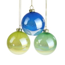 Glass ball, 3 ass., blue/green/turquoise