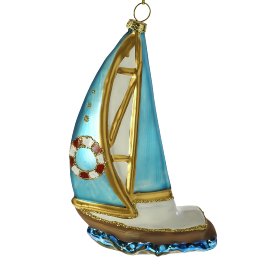 Glass hanger sailboat, blue