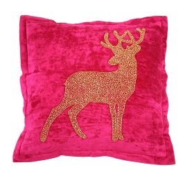 Cushion deer, pink, polyester, 45x45 cm