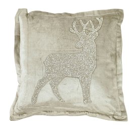 Cushion deer, silver, polyester, 45x45 cm
