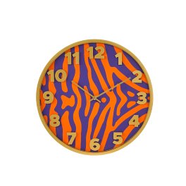 Wall clock Safari, orange/purple, wood, d. 40