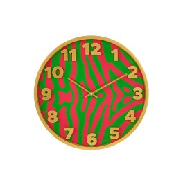 Wall clock Safari, green/pink, wood, d. 40 cm